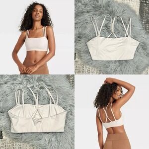 Women's Square Neck Strappy Sports‎ Bra - JoyLab - Large- Beige